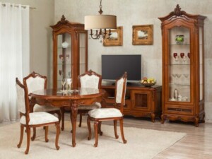 Lemari Hias Kaca Mewah Set Meja TV Jati Natural Salak Brown Light ARF-0038