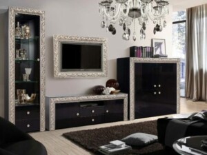 Model Bufet TV Minimalis Black Silver List Color Glossy ARF-0026