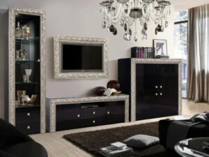 Model Bufet TV Minimalis Black Silver List Color Glossy ARF-0026