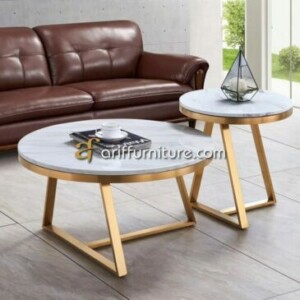Meja Ruang Tamu Minimalis Stainless Steel Marmer