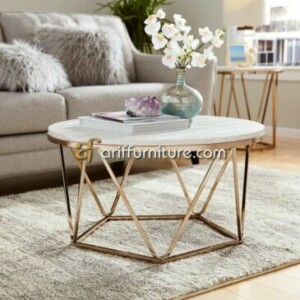Meja Ruang Tamu Modern Stainless Steel Marmer
