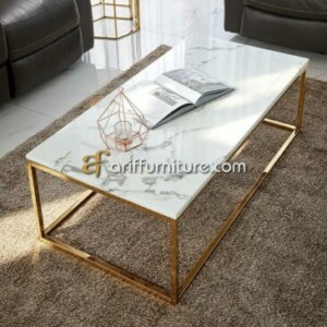 Meja Tamu Stainless Minimalis Top Marmer