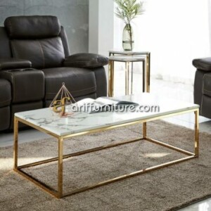 Meja Tamu Stainless Minimalis Top Marmer