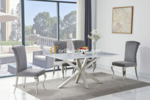 Set Meja Makan Stainless 4 Kursi Minimalis Modern