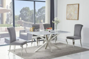 Set Meja Makan Stainless 4 Kursi Minimalis Modern
