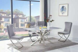 Set Meja Makan Stainless 4 Kursi Minimalis Modern