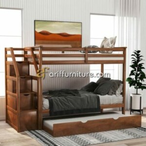Tempat Tidur Tingkat Tangga Laci Dari Kayu Jati