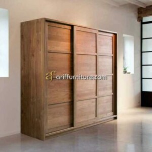 Lemari Pakaian 3 Pintu Sliding Jati Model Minimalis
