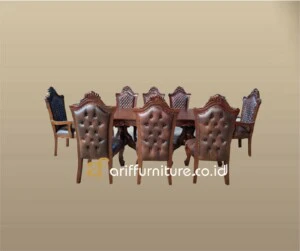 Set Meja Makan Kayu Jati Ukir Ganesha