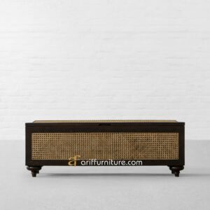 Bench Stool Box Storage Kayu Jati Kombinasi Rotan