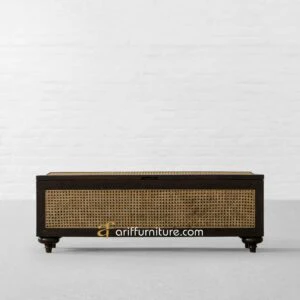 Bench Stool Box Storage Kayu Jati Kombinasi Rotan