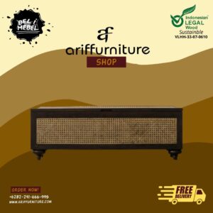 Bench Stool Box Storage Kayu Jati Kombinasi Rotan