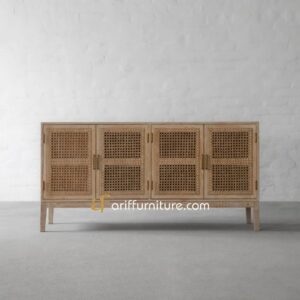 Credenza Bufet TV Modern Retro Kayu Jati Mix Rotan