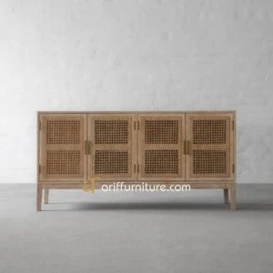 Credenza Bufet TV Modern Retro Kayu Jati Mix Rotan