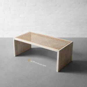 Meja Tamu Kayu Jati Mix Rotan Model Terbaru