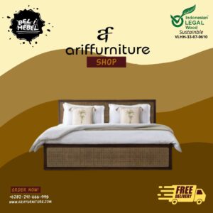 Tempat Tidur Dipan Rotan Kayu Jati Minimalis