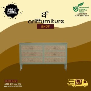 Bufet TV Retro Lemari Rak Buku Kayu Modern