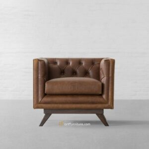 Sofa Tamu Minimalis Jepara Brown Leather Kayu Jati