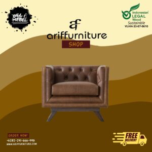Sofa Tamu Minimalis Jepara Brown Leather Kayu Jati