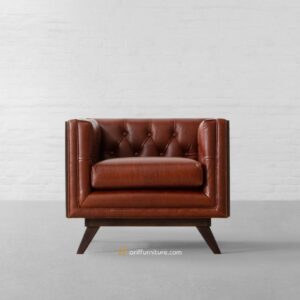 Sofa Tamu Minimalis Jepara Brown Leather Jati Rotan