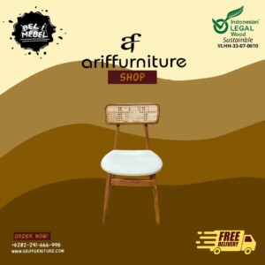 Kursi Cafe Kayu Jati Sandaran Rotan Minimalis